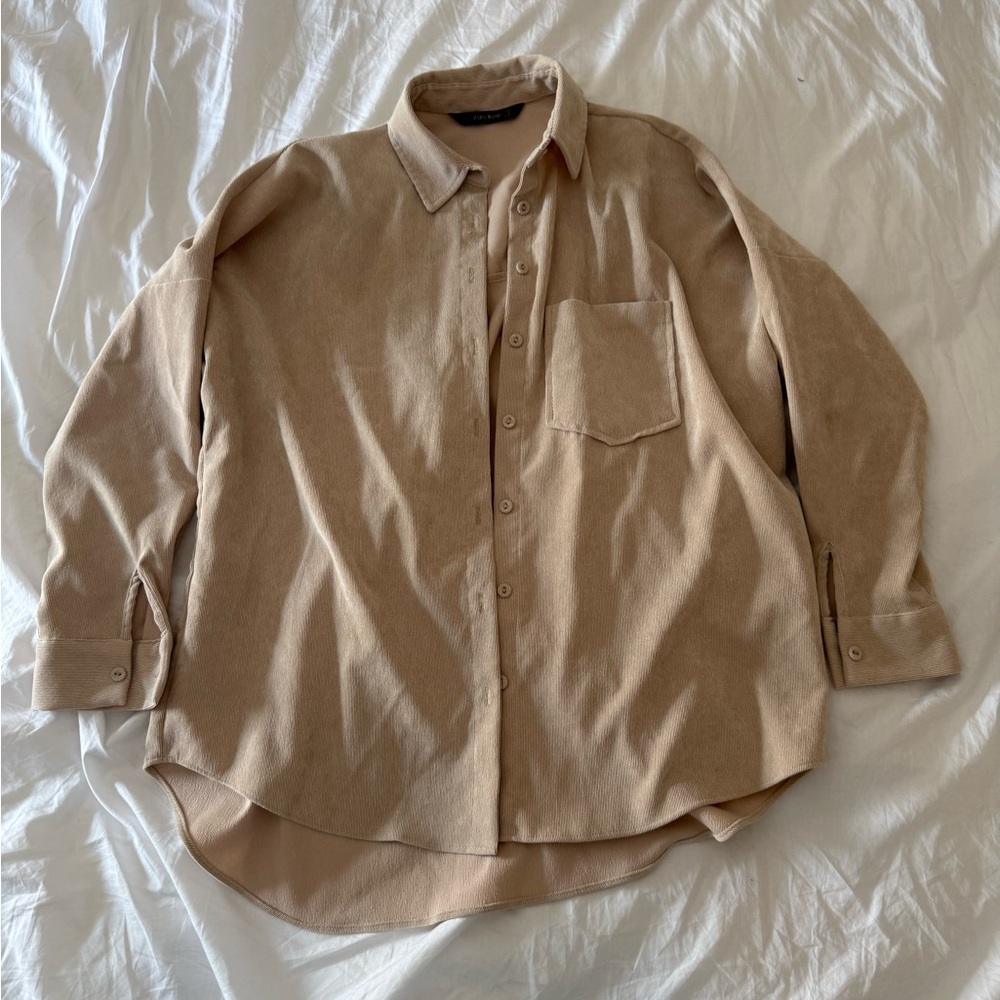 Tan Corduroy Button-Up Shirt
